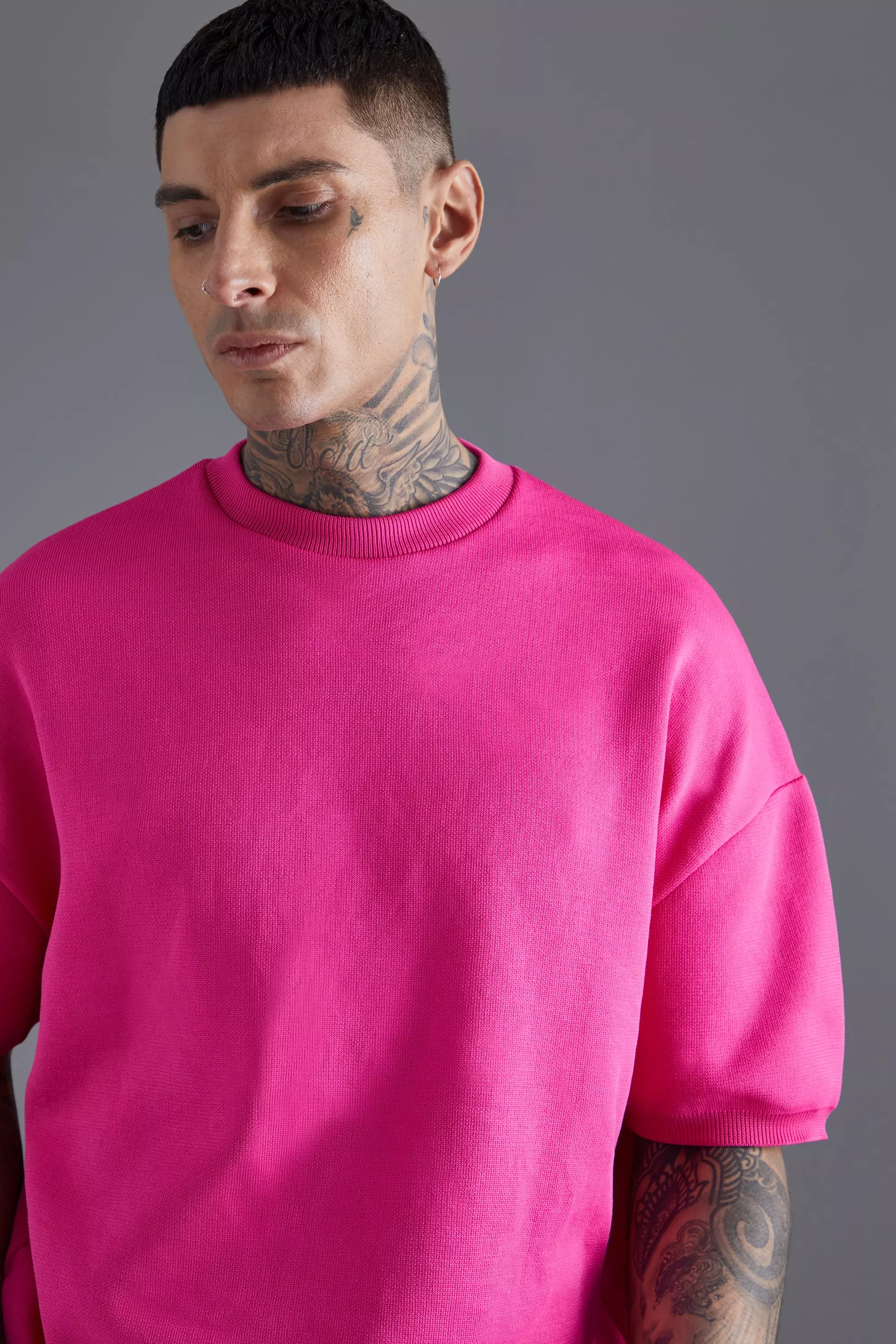 Oversized Drop Shoulder Knitted T-shirt | boohooMAN USA